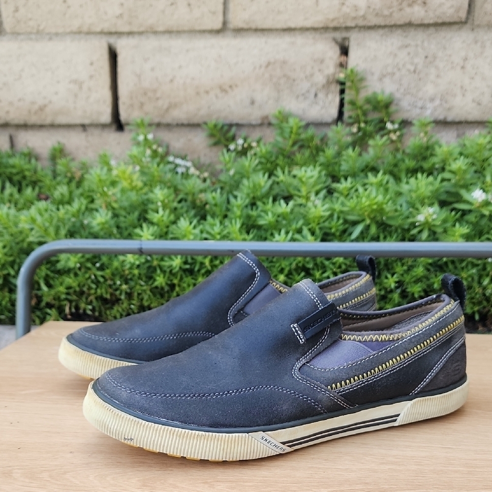 Skechers Men Talon Charcoal Slip on Distressed Leather Loafers Shoes Size 9